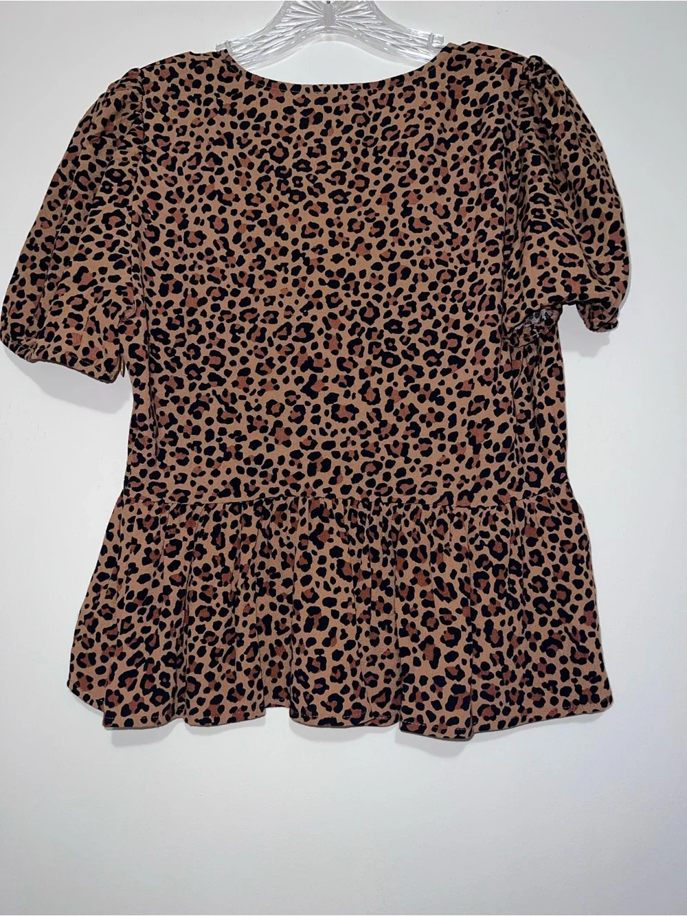 J. Crew Leopard Print Peplum Blouse Womens Size 2 Puff Sleeve Tie Front Top NWT